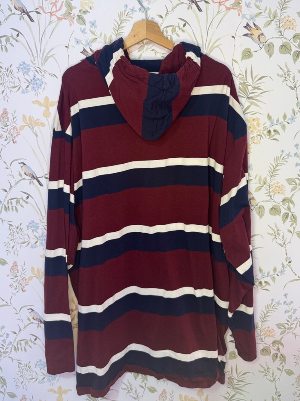 Men’s Polo Ralph Lauren Burgundy Navy White Striped Hoodie Big&Tall - Picture 5 of 12